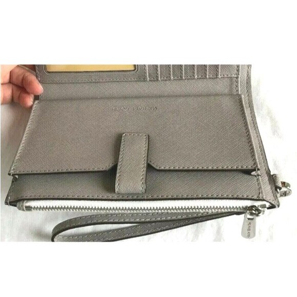 New Michael Kors Jet Set Travel Double Zip Wallet Signature Bright White - Picture 4 of 6